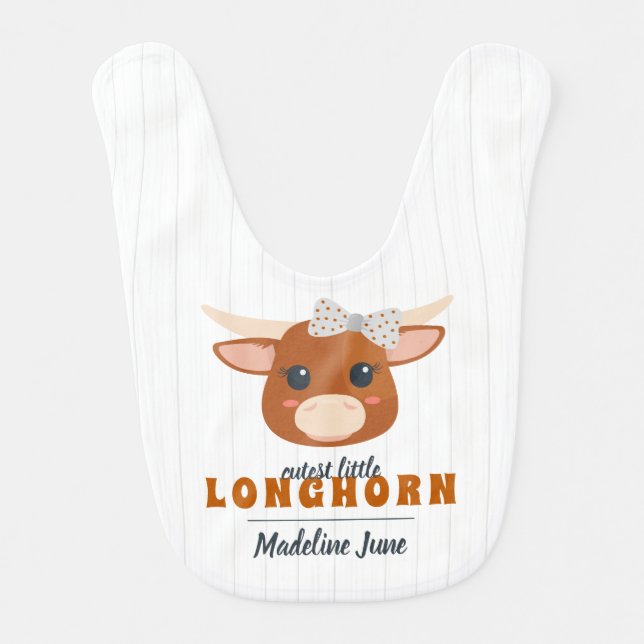 Cutest Baby Girl Longhorn Burnt Orange Baby Bib (Front)