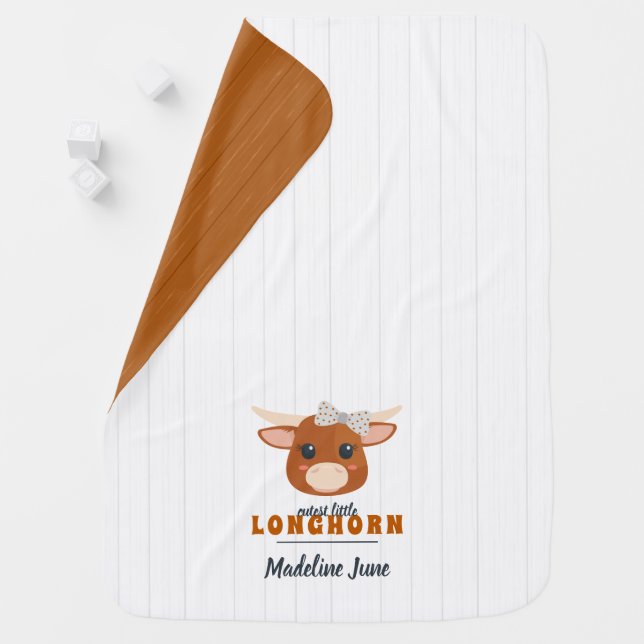 Cutest Baby Girl Longhorn Burnt Orange Blanket (In Situ)