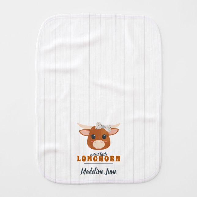 Cutest Baby Girl Longhorn Burnt Orange Burp Cloth (Front)