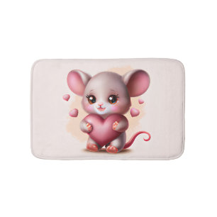 Cutest Baby Mouse with Valentine's Heart   Bath Mat