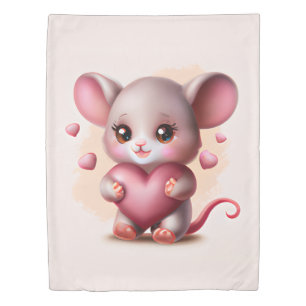 Cutest Baby Mouse with Valentine's Heart Duvet Cover