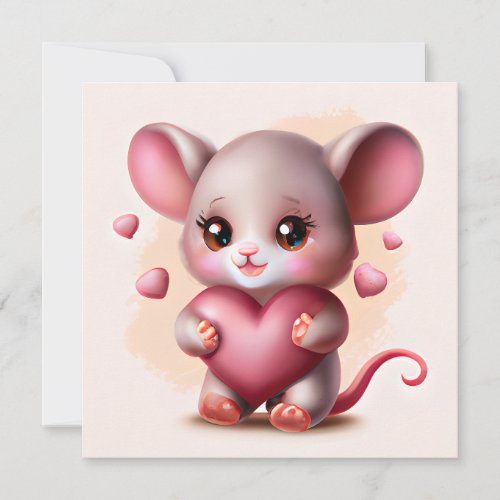 Cutest Baby Mouse with Valentines Heart  Holiday Card