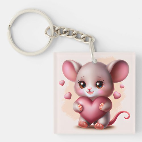 Cutest Baby Mouse with Valentines Heart   Keychain