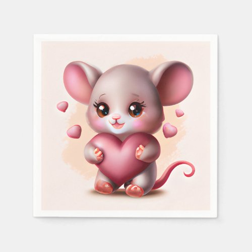 Cutest Baby Mouse with Valentines Heart  Napkins