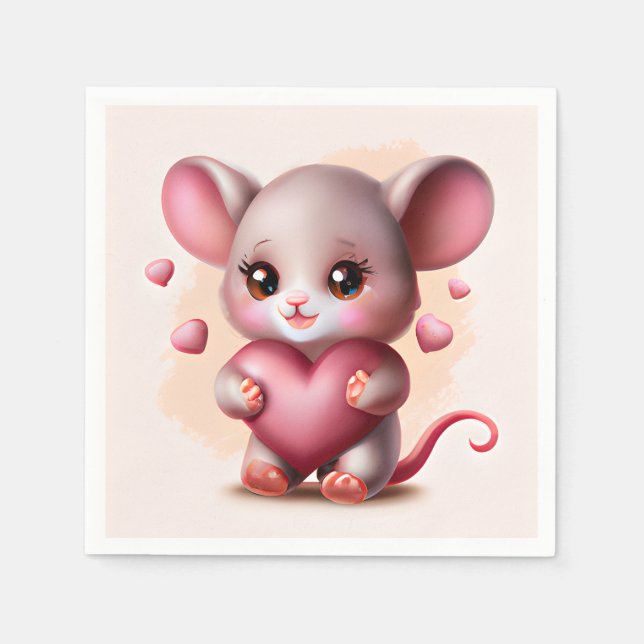 Cutest Baby Mouse with Valentine's Heart  Napkins (Front)