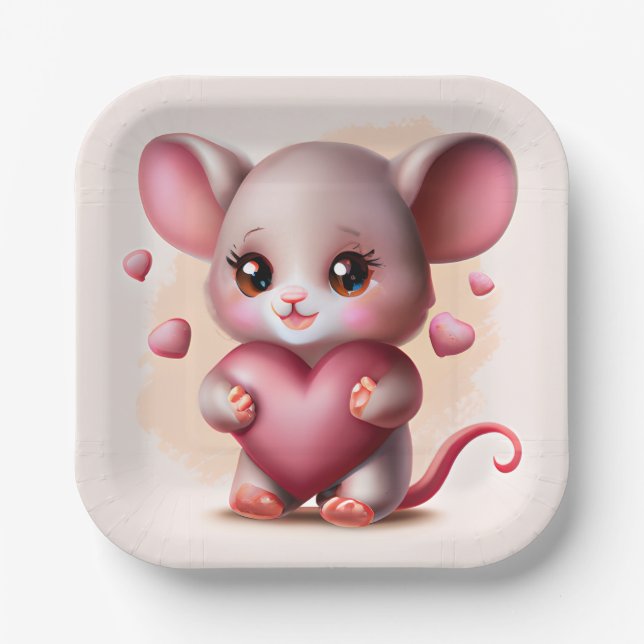 Cutest Baby Mouse with Valentine's Heart  Paper Plates (Front)