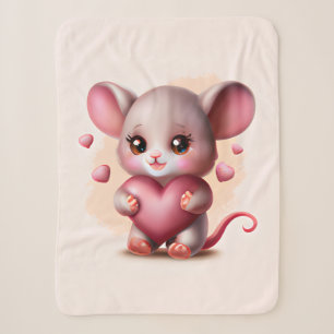 Cutest Baby Mouse with Valentine's Heart Sherpa Blanket