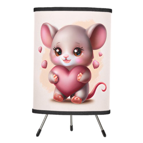 Cutest Baby Mouse with Valentines Heart  Square S Tripod Lamp