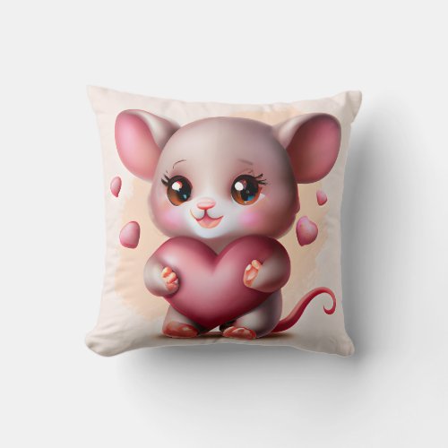 Cutest Baby Mouse with Valentines Heart  Throw Pillow