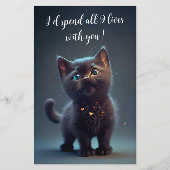 Cutest Black Kitten Spends 9 Lives With You Stationery (Front)