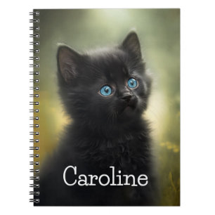 Cutest Black Kitten With Blue Eyes, Customizable Notebook