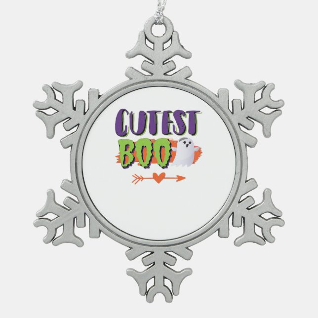 Cutest Boo Halloween Funny Casual Snowflake Pewter Christmas Ornament (Front)