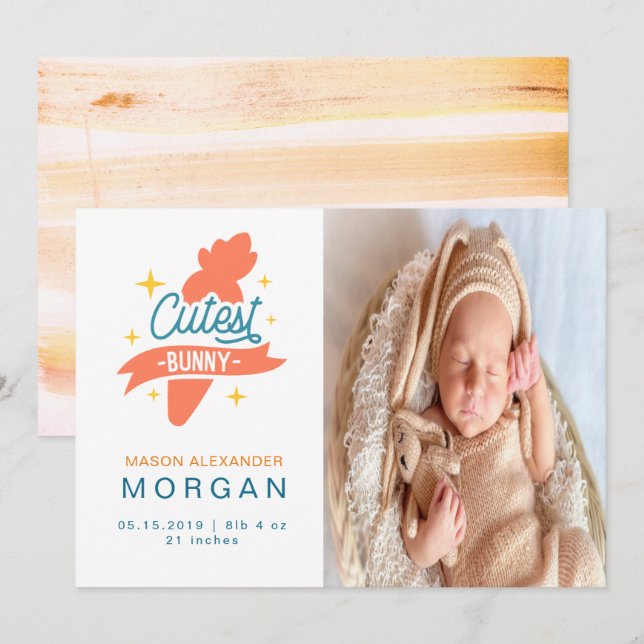 Cutest Bunny | Birth Announcement Card (Front/Back)