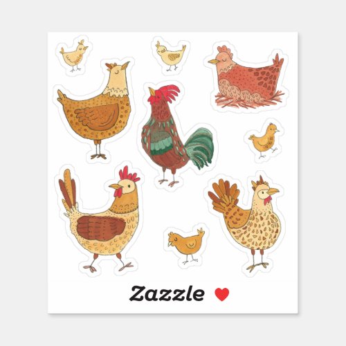 Cutest Chickens Chicks and Rooster  Sticker