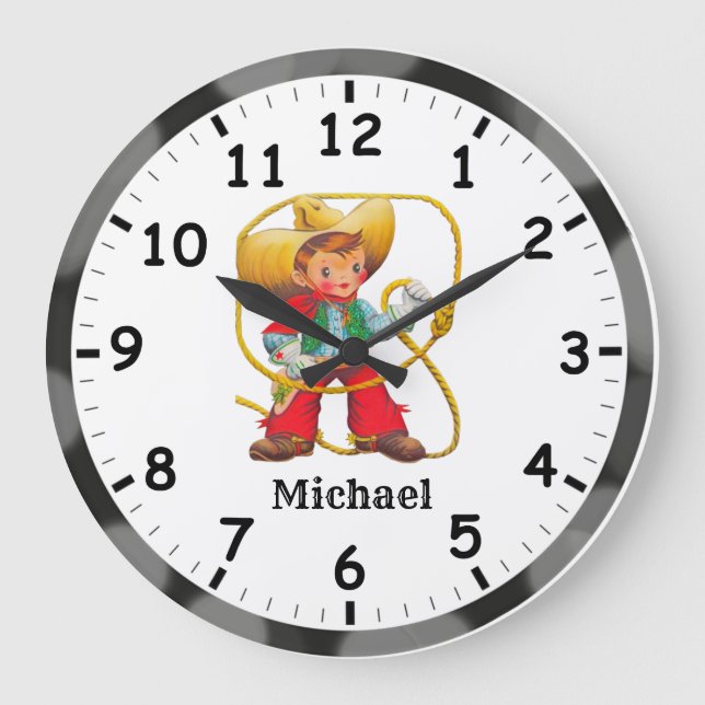 Cutest Cowboy Ever!  Personalize Large Clock (Front)