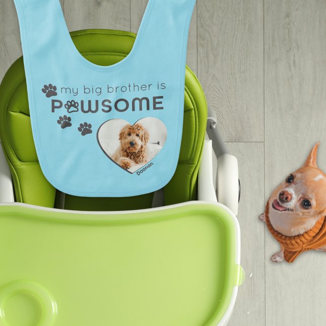 Cutest Dog Big Brother or Big Sister Custom Photo Baby Bib (Super cute personalized photo pawsome dog big brother or big sister bib in light blue)