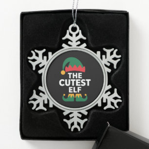 Cutest Elf Matching Family Christmas  Snowflake Pewter Christmas Ornament