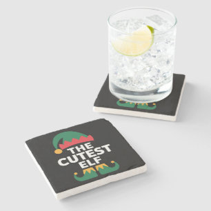 Cutest Elf Matching Family Christmas Stone Coaster