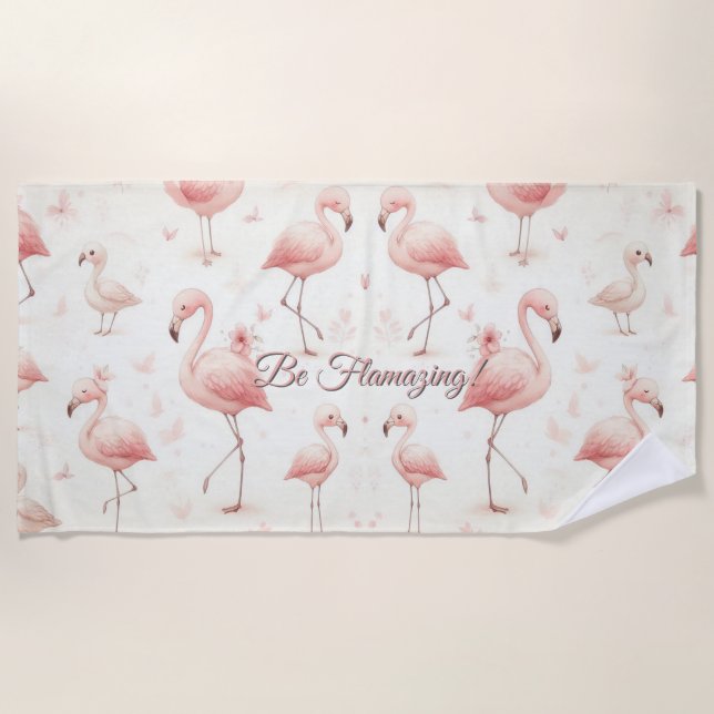 Cutest Flamingo Flock Beach Towel (Front)