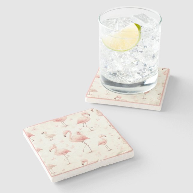 Cutest Flamingo Flock Stone Coaster (Side)