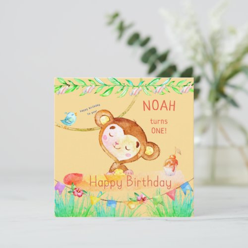 Cutest Fun Monkey First Birthday Invitation