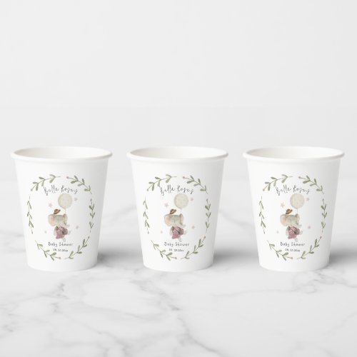 Cutest Girl Elephant Boho Baby Shower Paper Cups