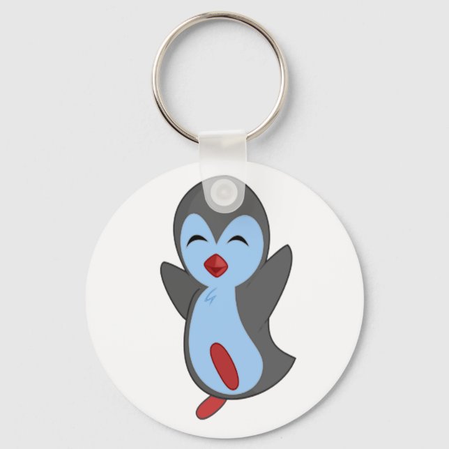 Cutest Happy Penguin Dancing to the music notes Keychain (Front)