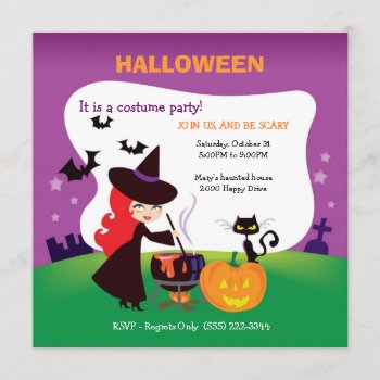 Cutest Kid Halloween Party With Witch Invitation by ArtbyMonica at Zazzle