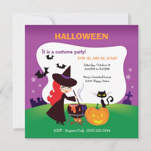 Cutest Kid Halloween Party with witch Invitation