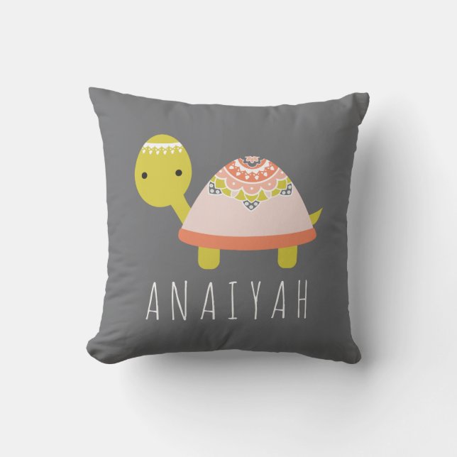Cutest Little Boho Turtle Name Modern Throw Pillow (Front)