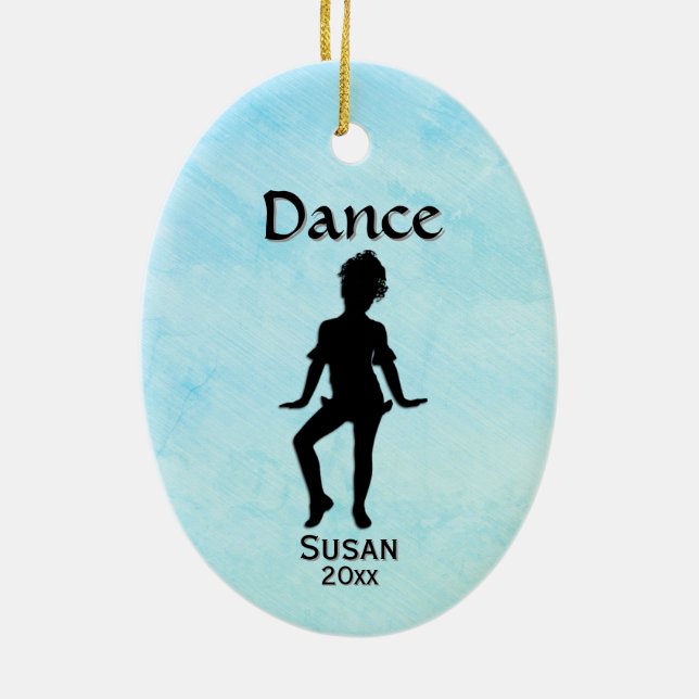 Cutest Little Dancer Blue-Green Name / Date Ceramic Ornament (Back)