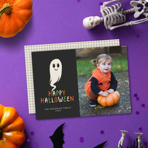Cutest Little Ghost Happy Halloween Photo Holiday Card