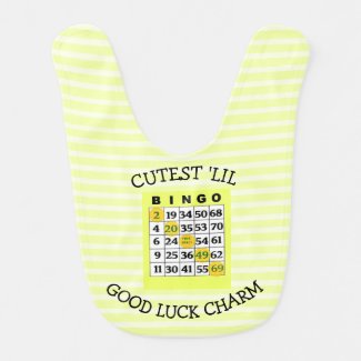 Cutest Little Good Luck Charm Blue BINGO card Bib