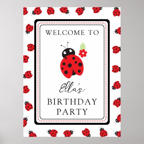 Cutest Little Ladybug Kids Birthday Party  Poster