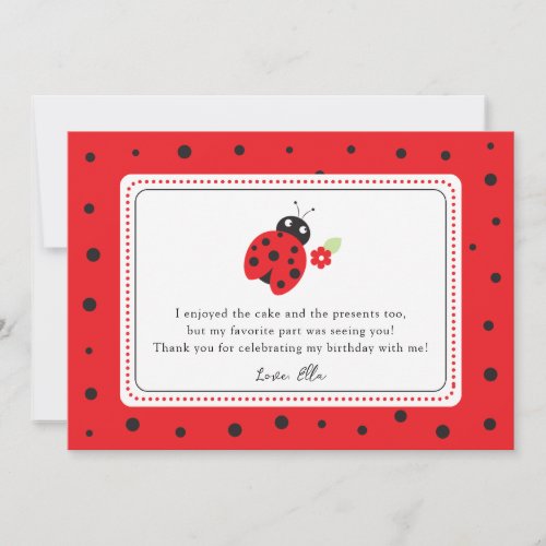 Cutest Little Ladybug Kids Birthday Party Thank You Card