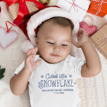 Cutest little snowflake baby's first christmas baby bodysuit<br><div class="desc">Celebrate your baby's first Christmas with this lovely baby bodysuit for your newborn baby boy featuring the wording "Cutest little snowflake" in dark blue modern fonts decorated with little snowflakes. Easily customizable by editing the template fields to add your baby's name and date of birth; enter the design tool to...</div>