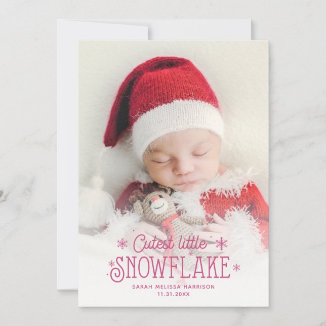 Cutest little snowflake photo birth announcement (Front)