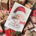 Cutest little snowflake photo birth announcement<br><div class="desc">Spread the news of your latest addition to your family with this Christmas and winter-themed holiday birth announcement postcard. Easily customize the front of the card with your baby's name and date of birth, and with one of your favorite newborn pictures with a lovely dark gray overlay script that reads...</div>