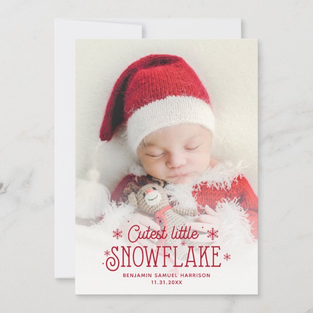 Cutest little snowflake photo birth announcement (Front)