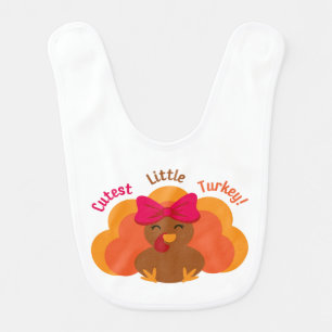 Cutest Little Turkey! Pink Bow Thanksgiving Phrase Baby Bib