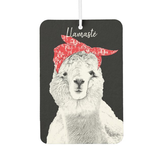 Cutest Llama Ever Wearing a Red Bandana Air Freshener (Front)