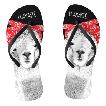 Cutest Llama Ever Wearing A Red Bandana Flip Flops by Vanillaextinctions at Zazzle