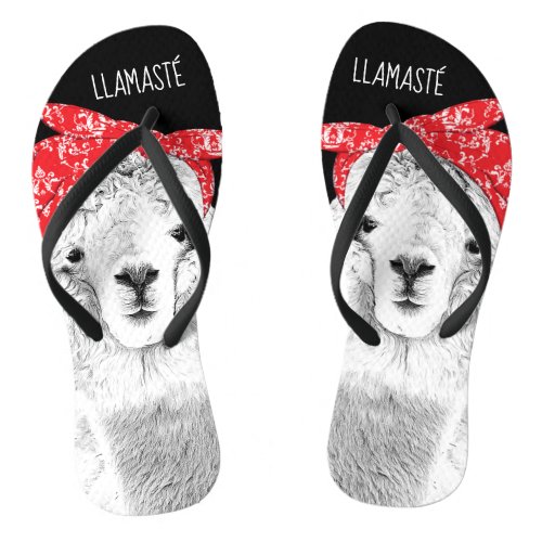 Cutest Llama Ever Wearing a Red Bandana Flip Flops