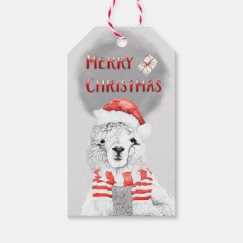 Cutest Llama Wearing Santa Hat Christmas Gift Tags by Vanillaextinctions at Zazzle