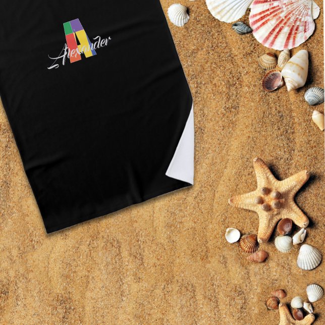 Cutest luxury colorful initial A name black Beach Towel (Creator Uploaded)
