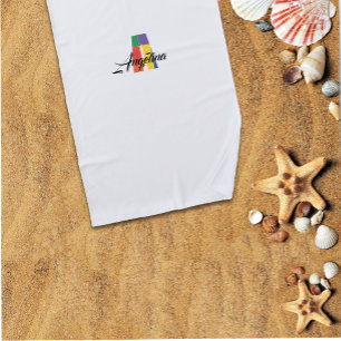 Cutest luxury colorful initial name A white Beach Towel