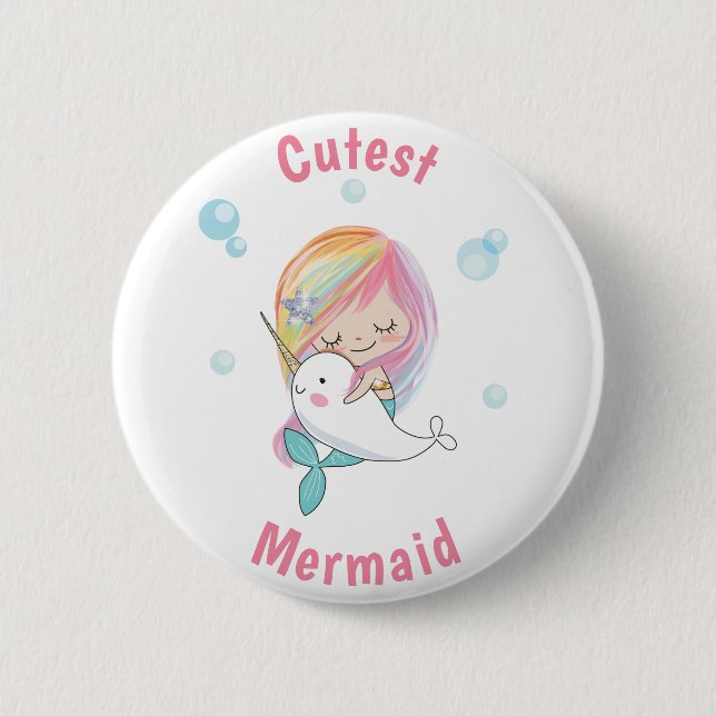 Cutest mermaid button Little mermaid and narwhal (Front)