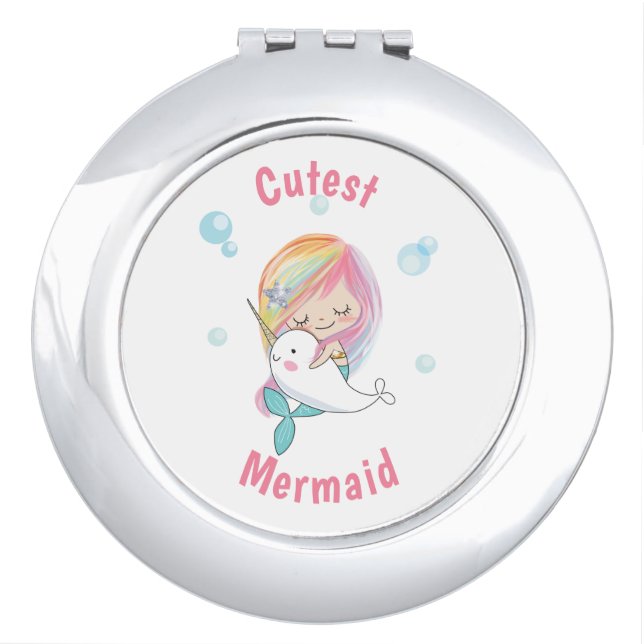 Cutest mermaid compact mirror mermaid and narwhal (Front)