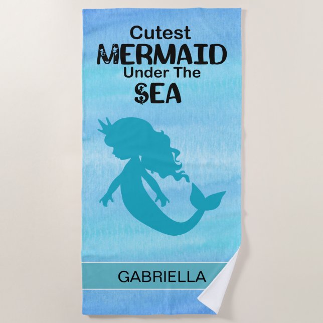 Cutest Mermaid Silhouette  Personalized Beach Towel (Front)