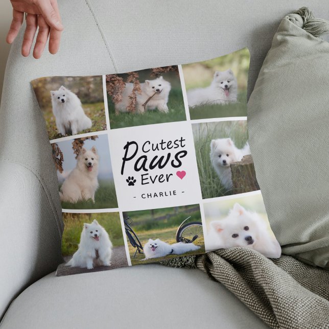 Cutest Paws Ever Modern Cute Pet Dog Photo Collage Throw Pillow (Creator Uploaded)